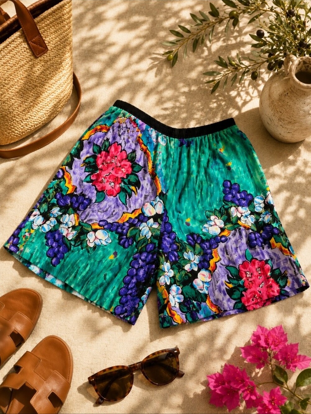 Vintage Carole Little Rayon Bermuda Shorts Made USA German Fabric Art Print 4
